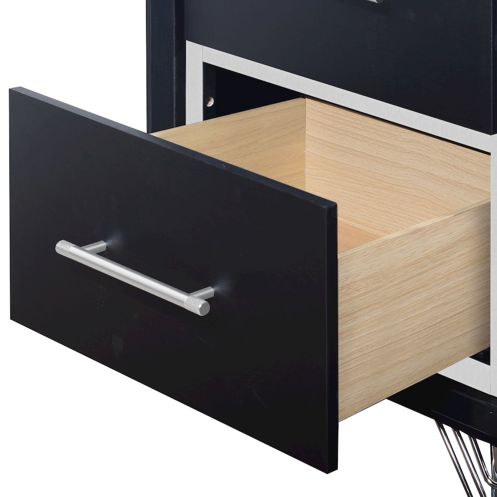 Ava Rubberwood 2 Drawers Nightstand in Ebony Black. Picture 6