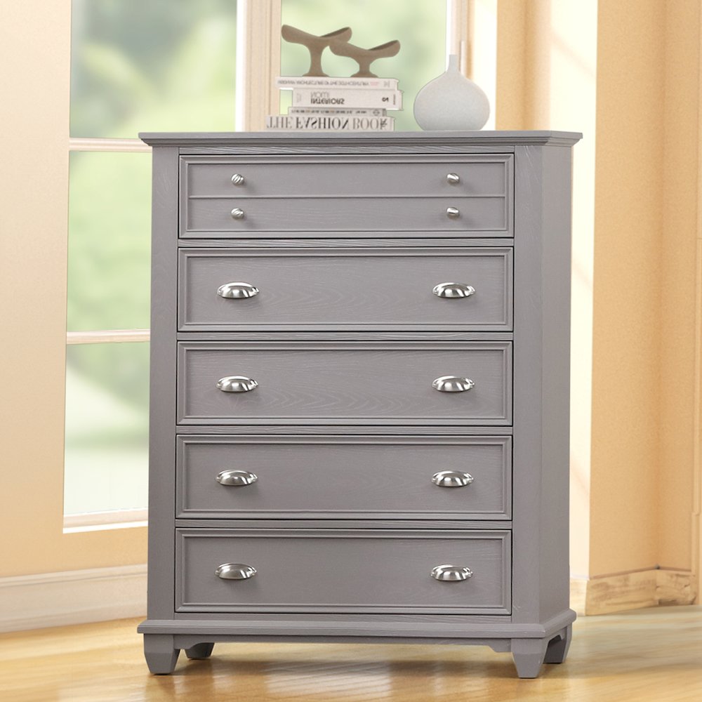 Jamestown Wood 5-Drawer Chest, Gray. Picture 2