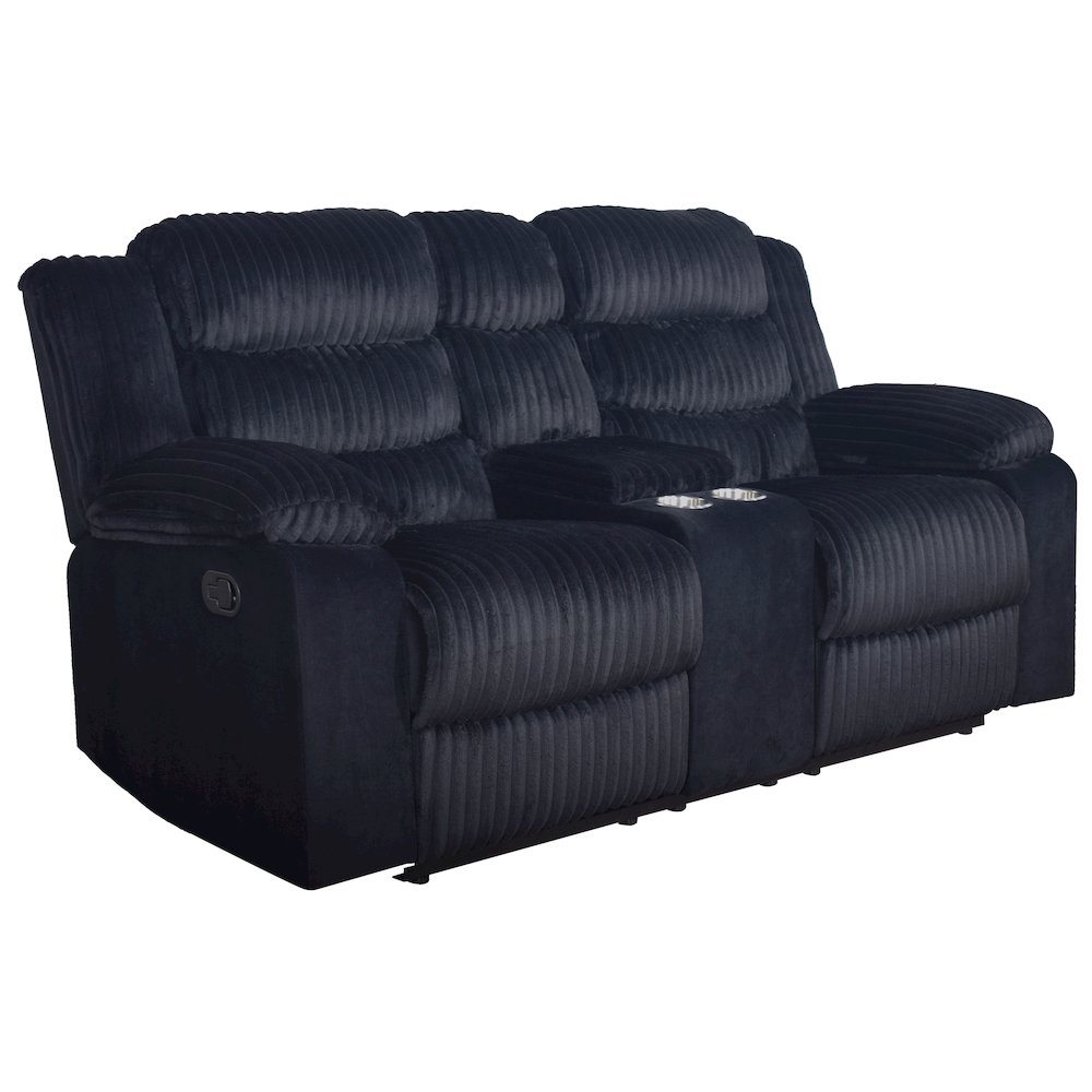 Willow Wood & Fabric Loveseat with Dual Recliner in Black. Picture 1
