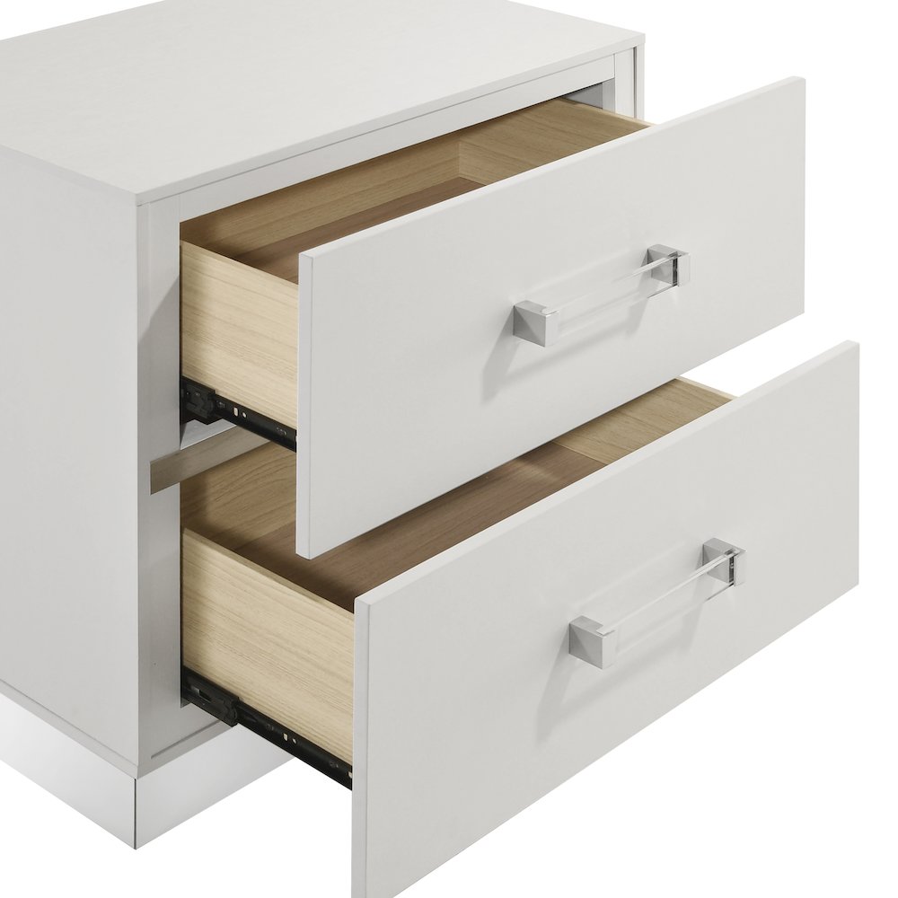 Europa Wood 2-Drawer Nightstand, White. Picture 5