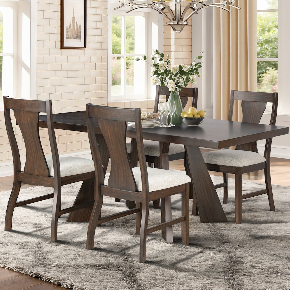 Chestnut Ridge 5-Piece Wood Dining Table Set in Brown. Picture 2