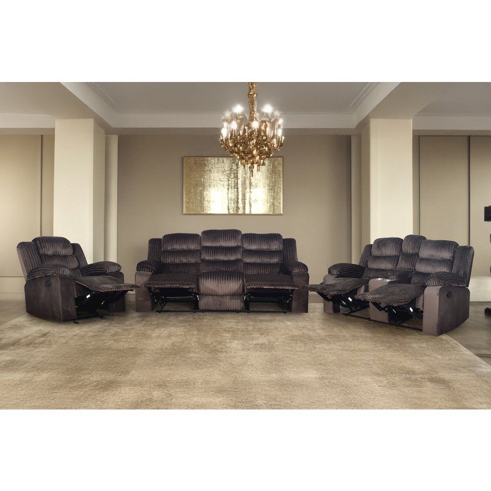 Willow 3-Piece Wood & Fabric Living Room Set in Brown. Picture 9