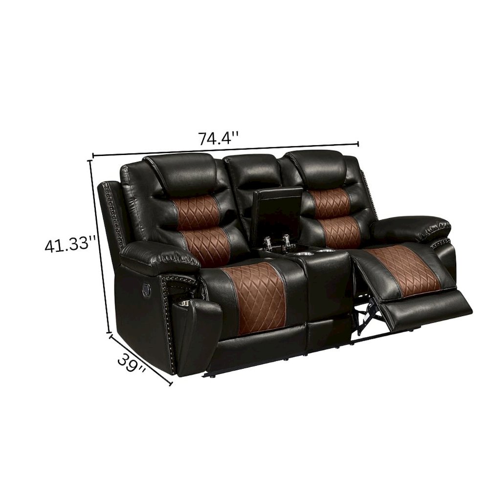 Brown Faux Leather Loveseat Recliner Sofa With Cup Holders And Manual Comfort. Picture 9