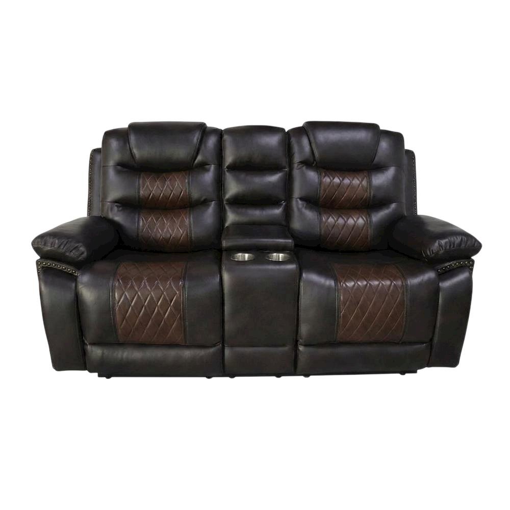 Upholstered Console Loveseat with Power Reclining for Living Room, Brown. Picture 1