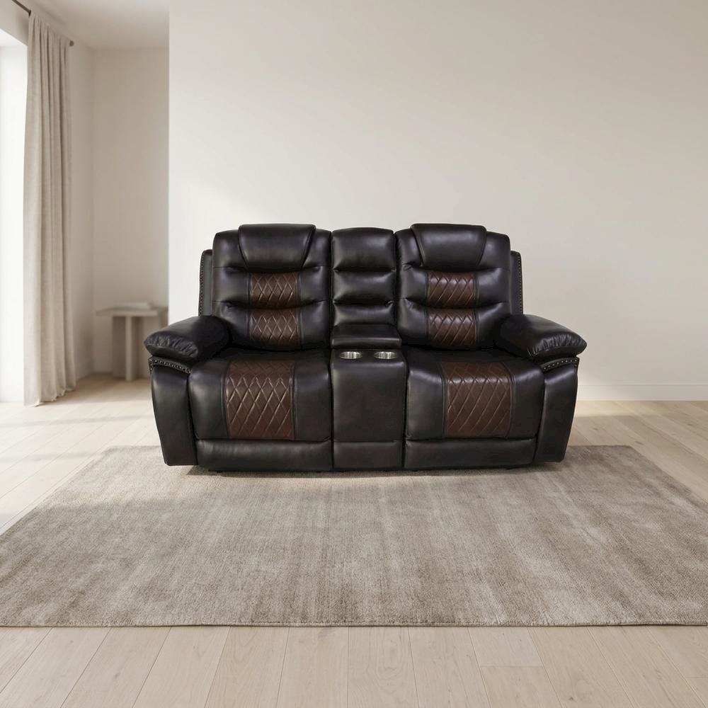 Upholstered Console Loveseat with Power Reclining for Living Room, Brown. Picture 2