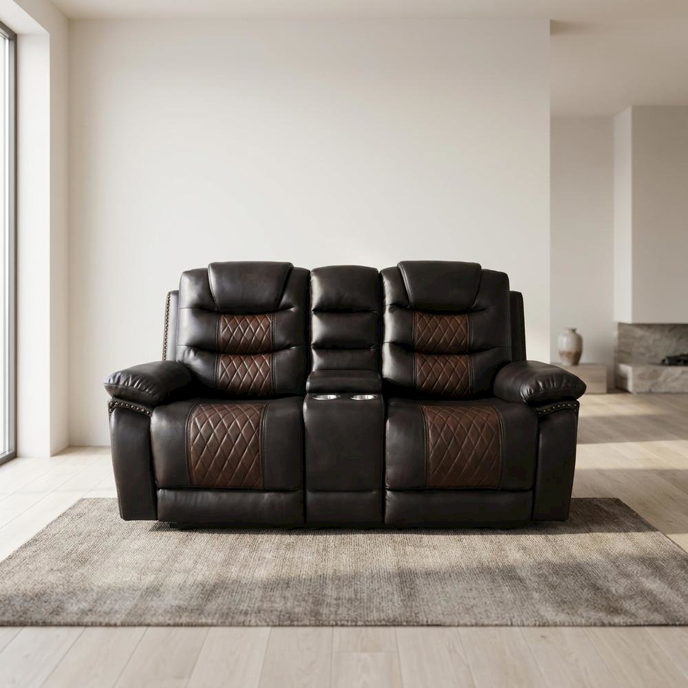 Upholstered Console Loveseat with Power Reclining for Living Room, Brown. Picture 4