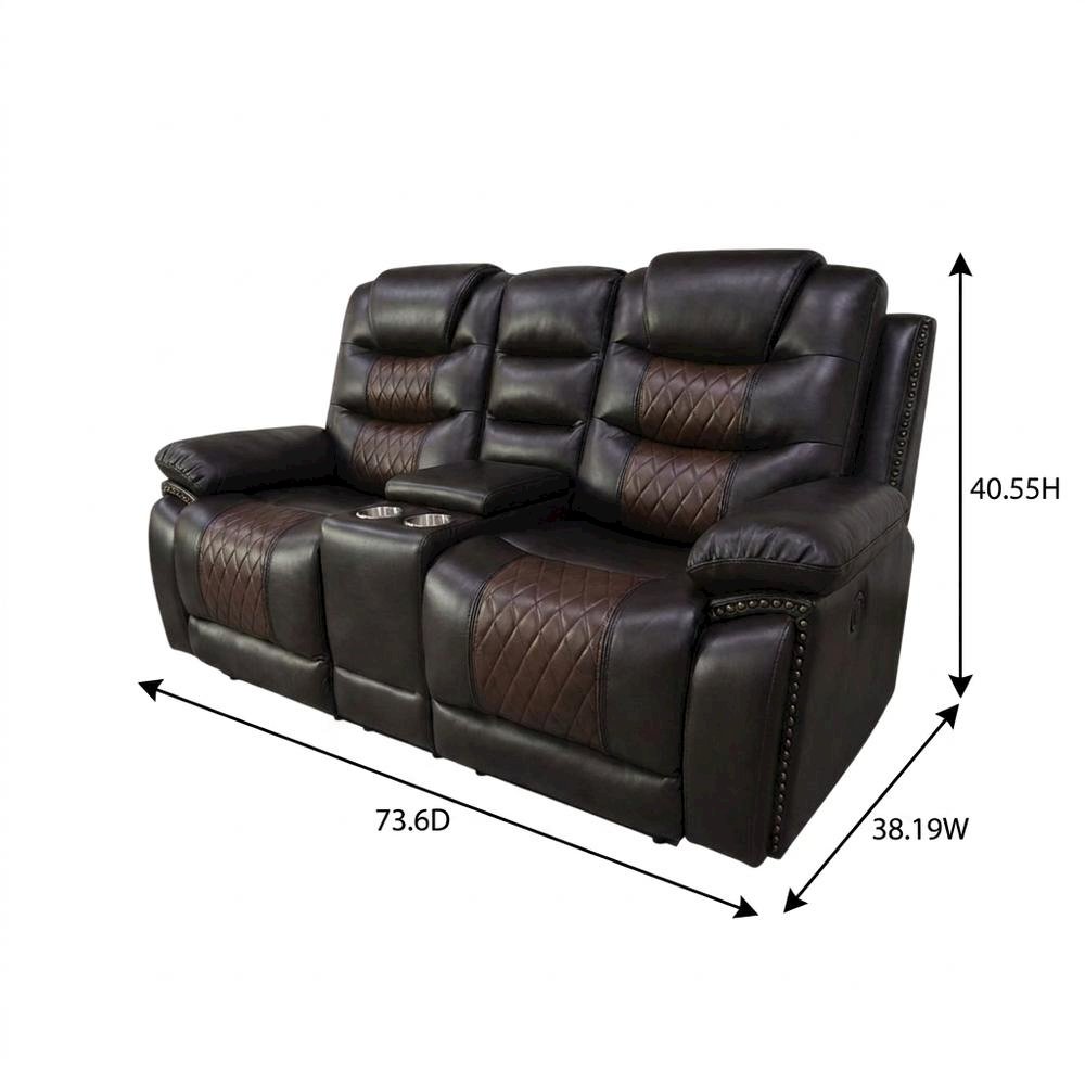 Upholstered Console Loveseat with Power Reclining for Living Room, Brown. Picture 5