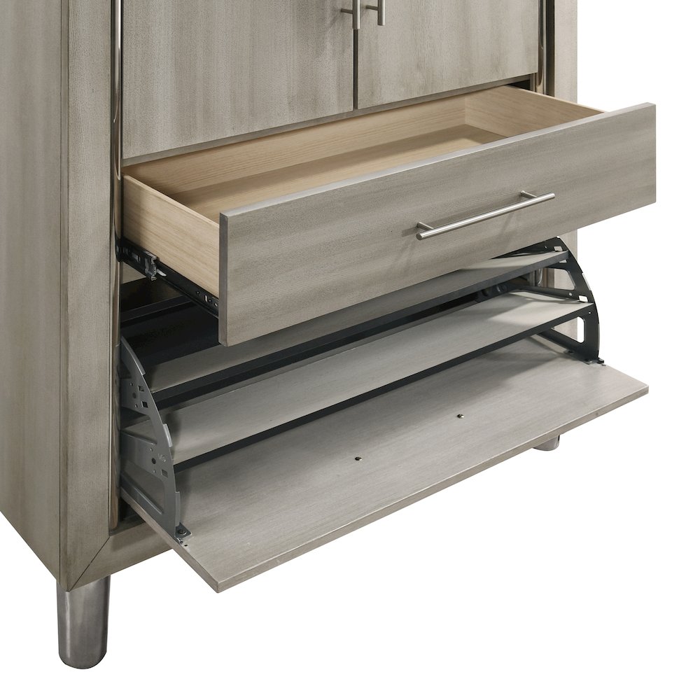 New Classic Furniture Lennox Wood Modern Door Chest with LED Light in Gray. Picture 6