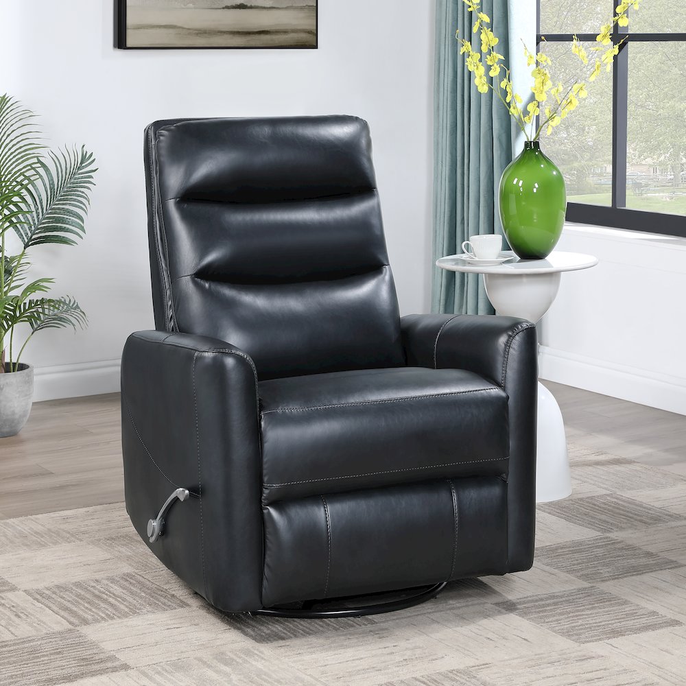 Takami Faux Leather Swivel Recliner, Black. Picture 7