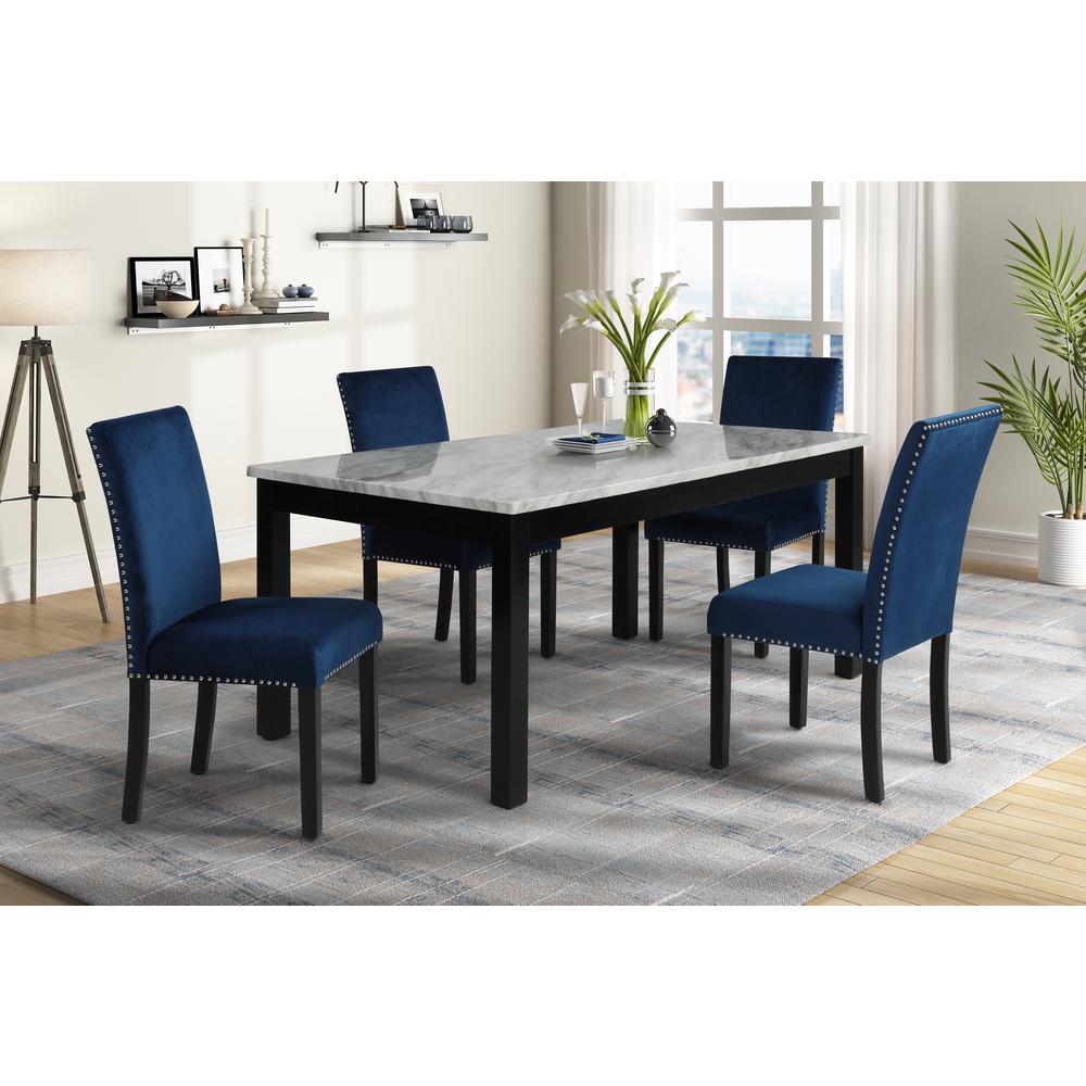 Furniture Celeste Faux Marble Dining Set- 1 Table  4 Blue Chairs. Picture 2