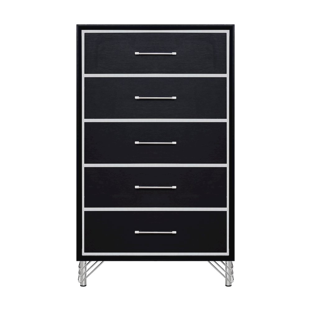 Ava Wood 5 Metal Glide Drawers Chest in Ebony Black. Picture 3