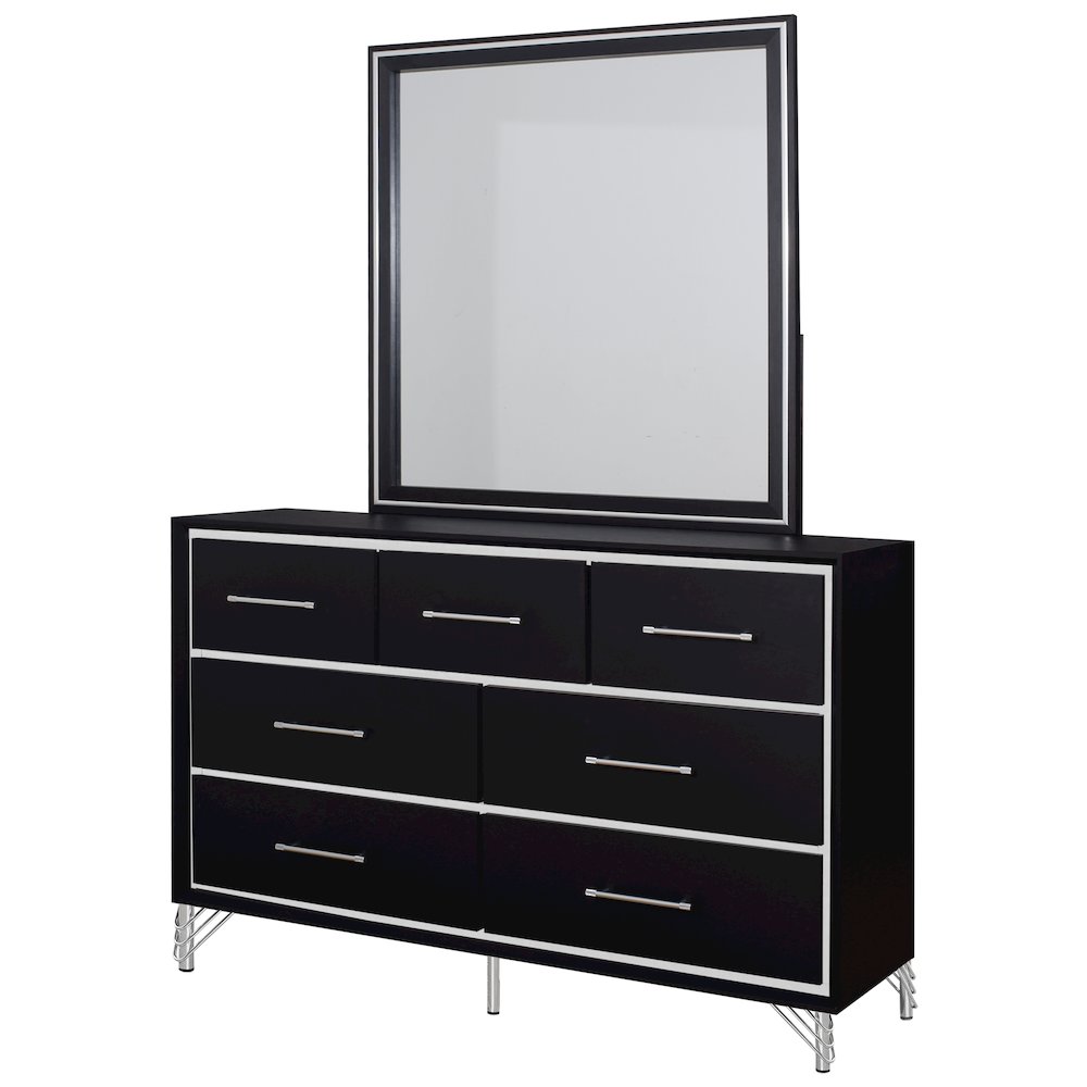 Ava 2-Piece Wood Dresser and Mirror Set in Ebony Black. Picture 1
