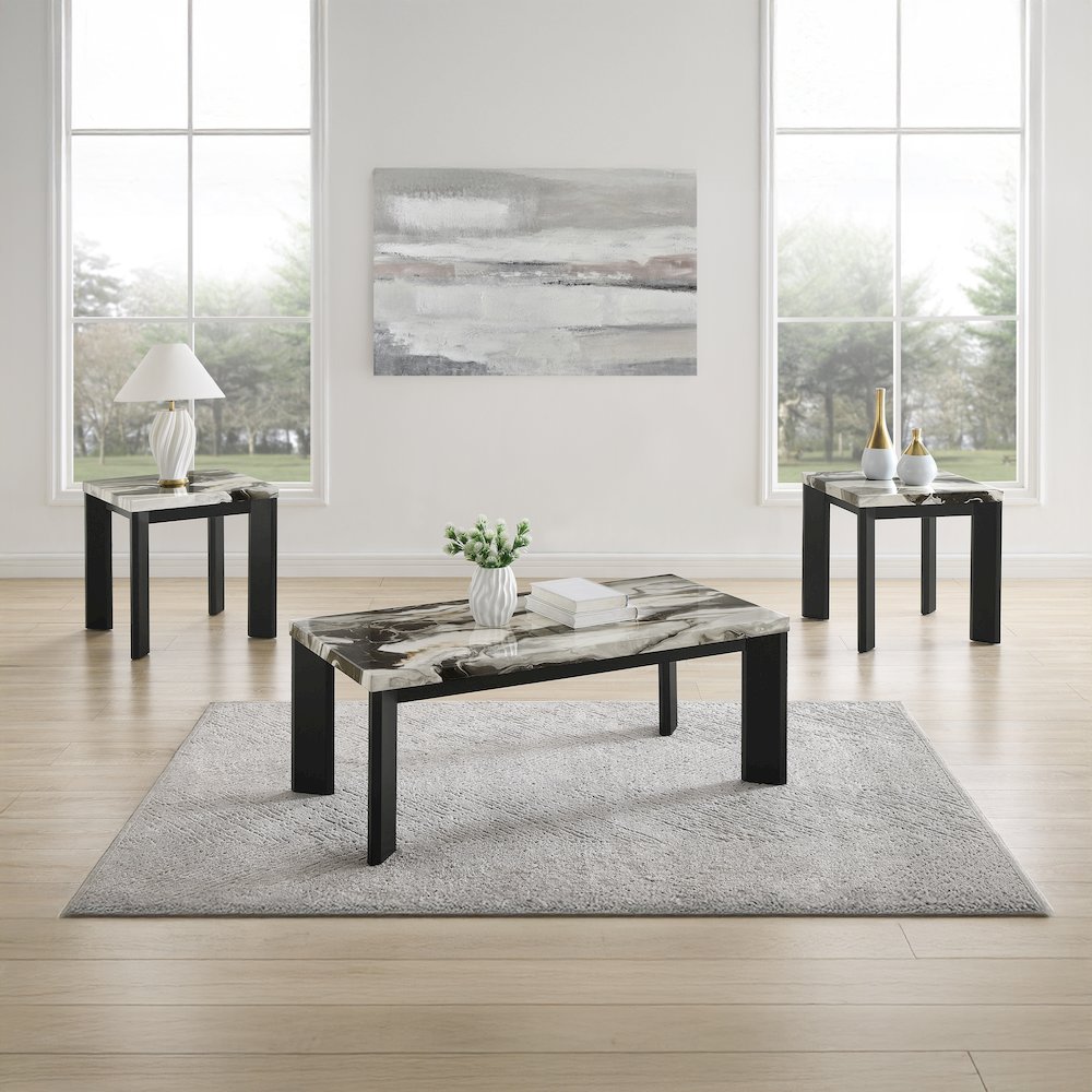 Strata 3-Piece Wood Occasional Table Set in Brown/White. Picture 2