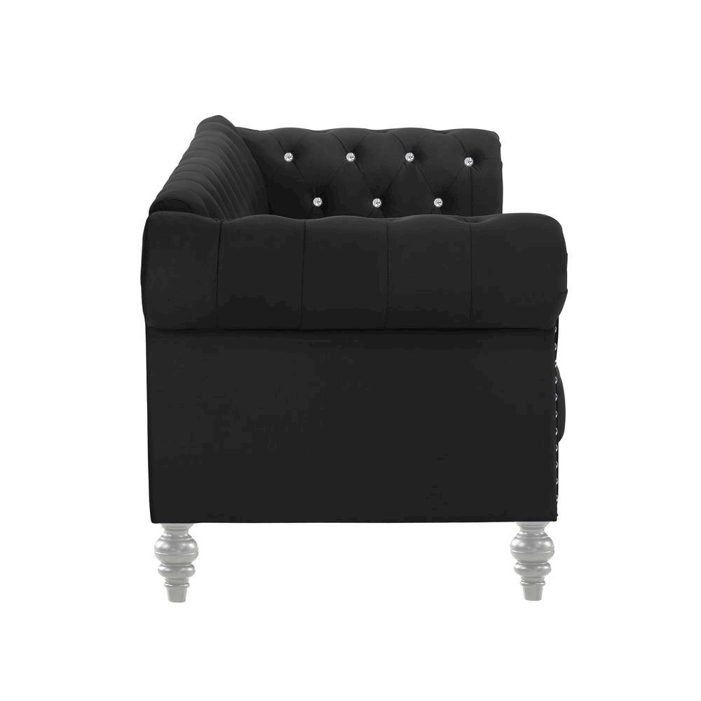 Black Velvet Sofa with Rolled Arms – Elegant Velvet Couch for Living Room. Picture 5