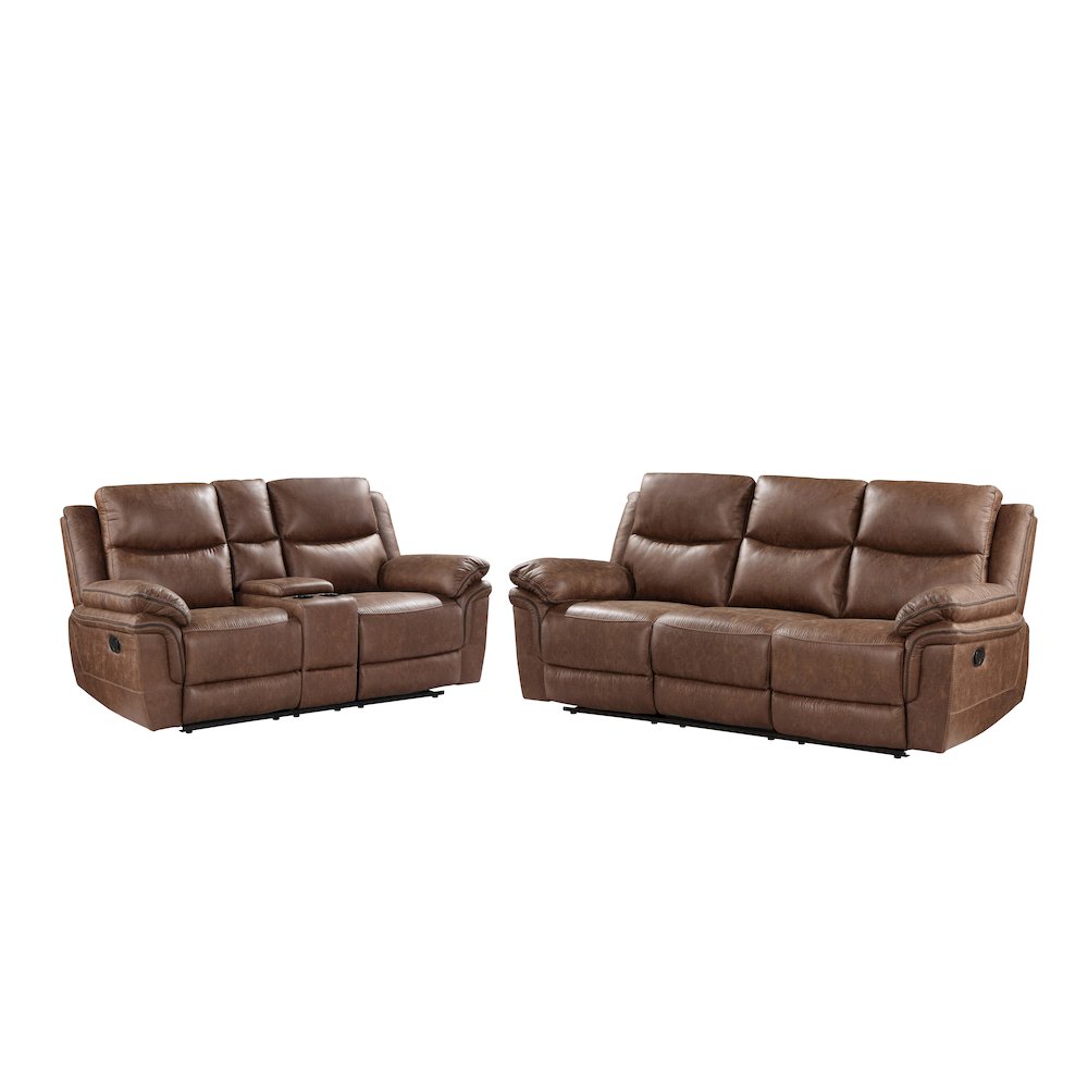 Ryland 2-Piece Fabric Upholstered Manual Sofa And Loveseat Set, Brown. Picture 1