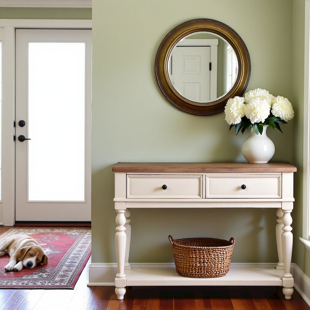 White Rustic Sideboard Solid Wood Vintage Console Table With Drawers. Picture 3