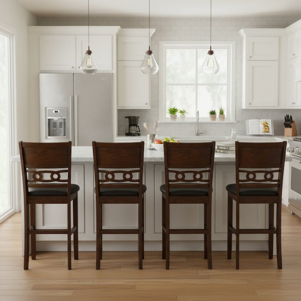 Brown Wood Counter Height Dining Chair Set of 4, PU Seat, Solid Construction. Picture 6