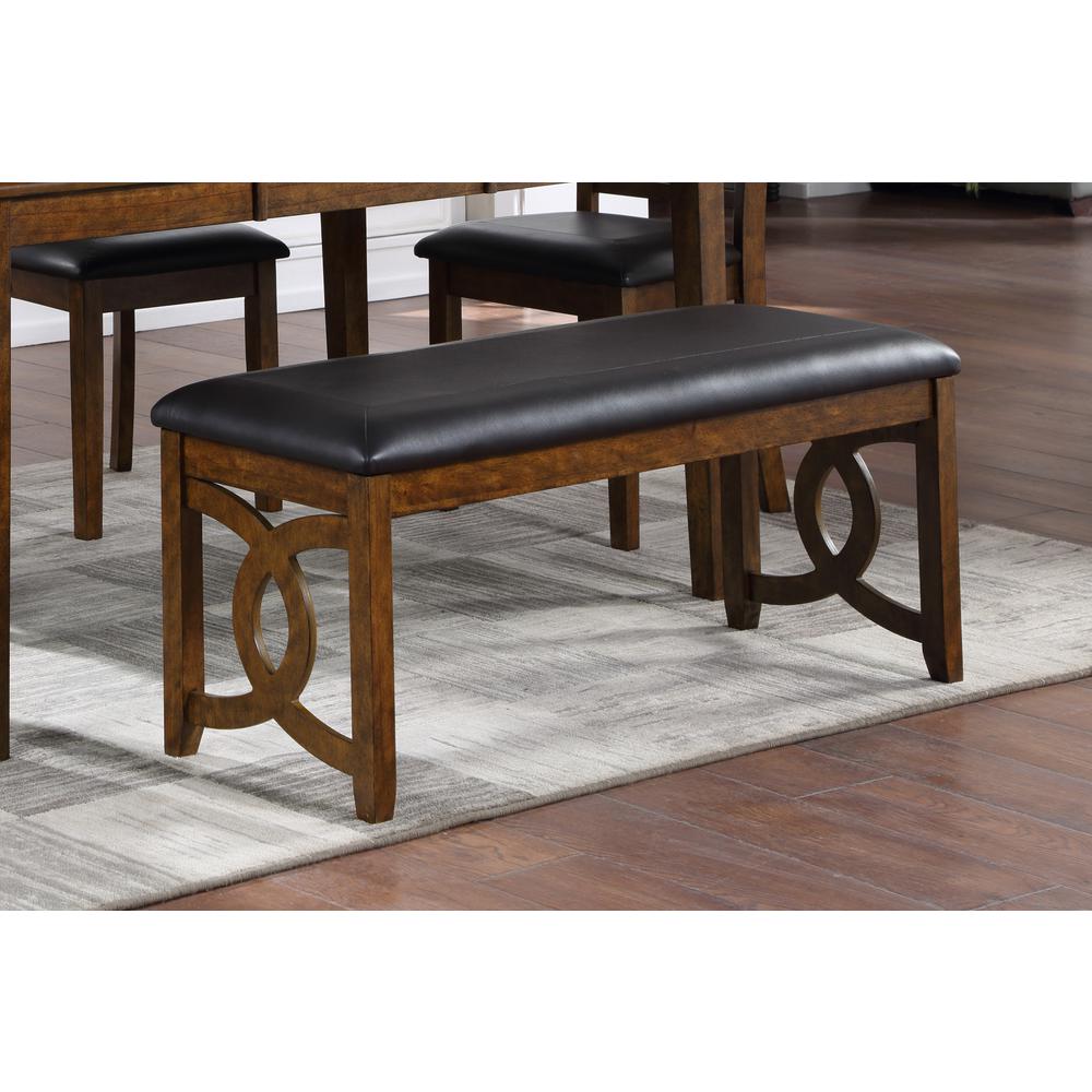 Furniture Gia 46" Solid Wood and Faux Leather Bench in Brown. Picture 4