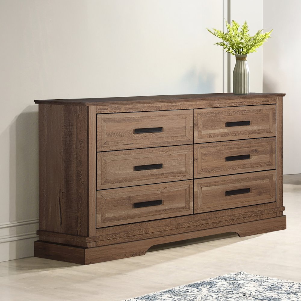 Coventry Hall Wood 6-Drawer Dresser in Pecan. Picture 6