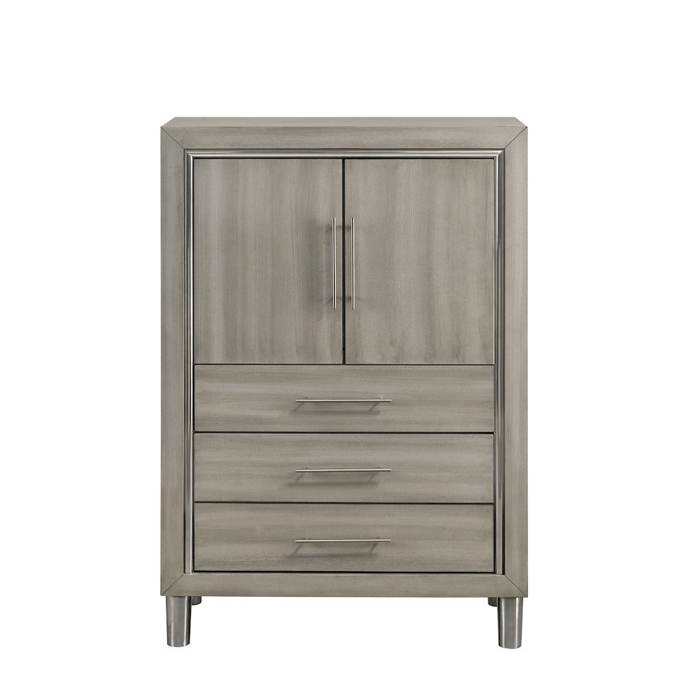 New Classic Furniture Lennox Wood Modern Door Chest with LED Light in Gray. Picture 3