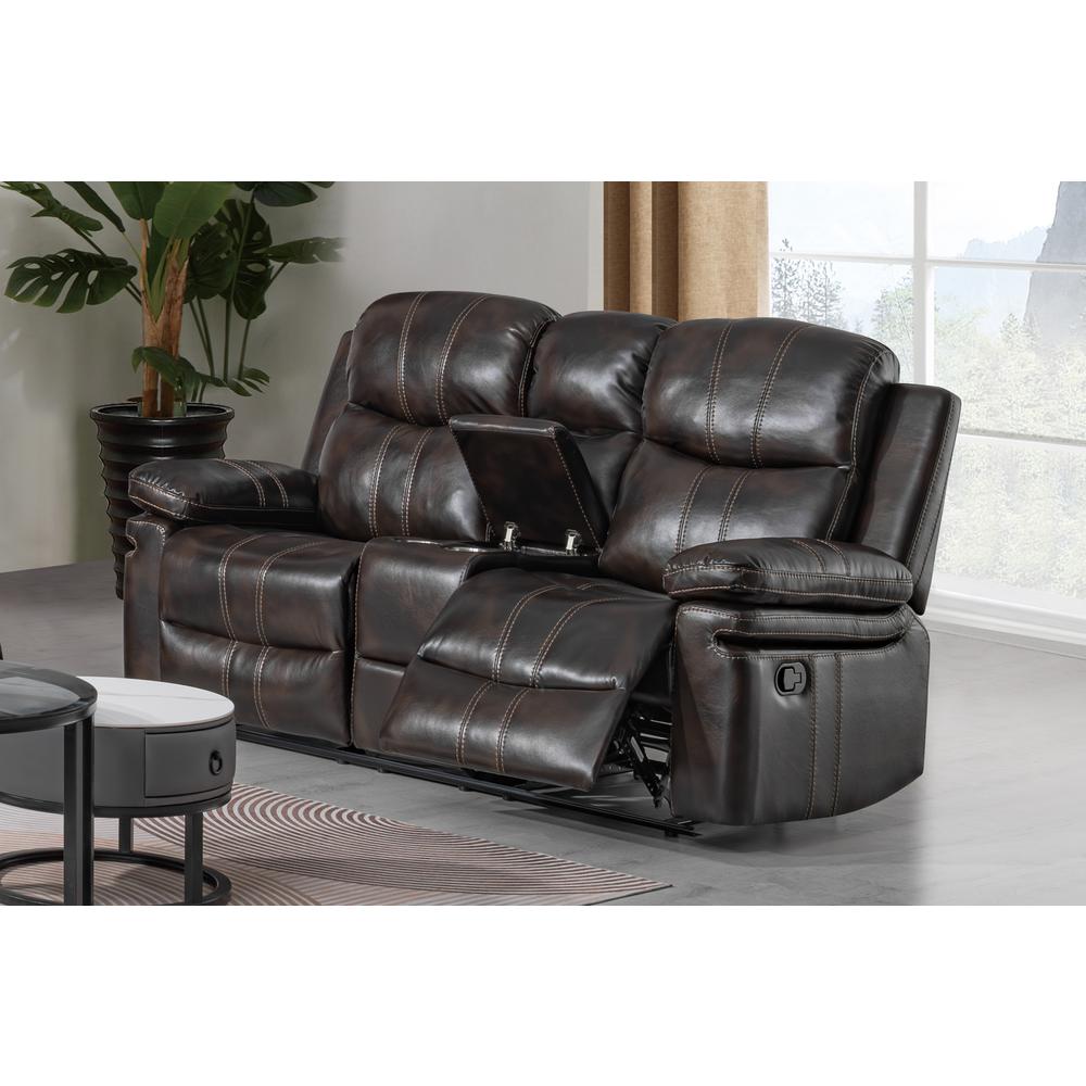 Kellen Console Loveseat W/ Dual Recliners-Brown. Picture 7