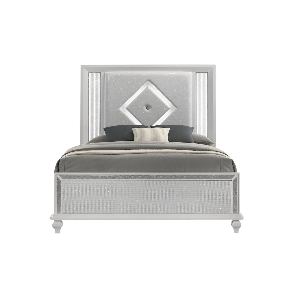 Stardust Solid Wood Queen Upholstered Bed, White. Picture 2