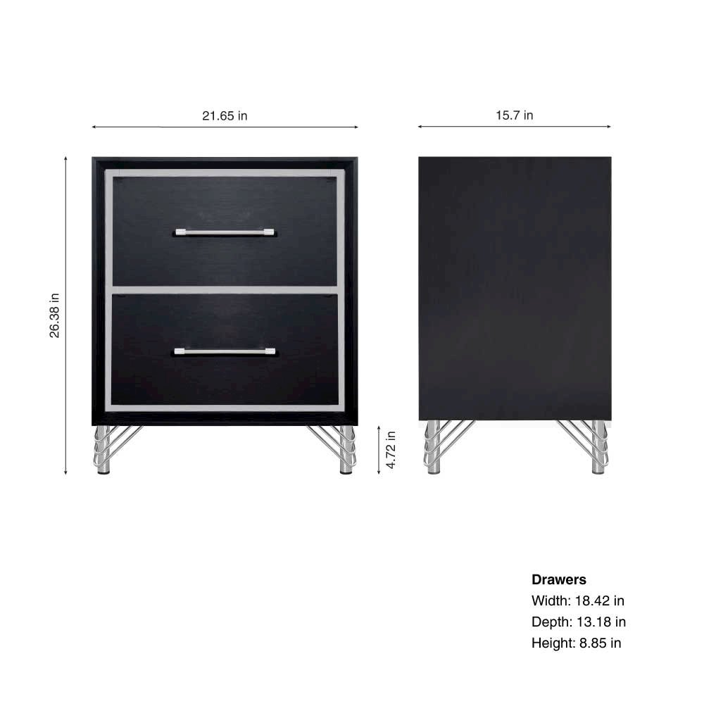 Ava Rubberwood 2 Drawers Nightstand in Ebony Black. Picture 7