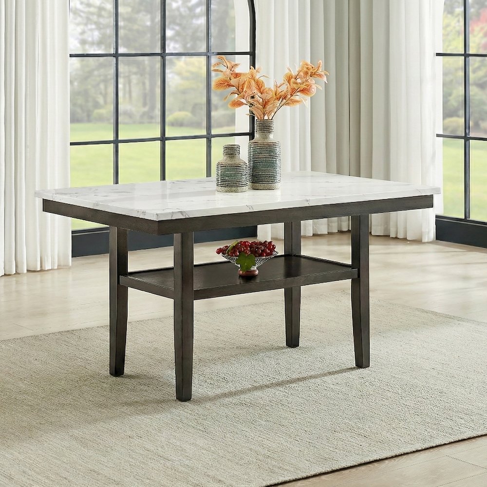 Carissa Wood Rect Dining Table w Storage Shelf in White. Picture 2