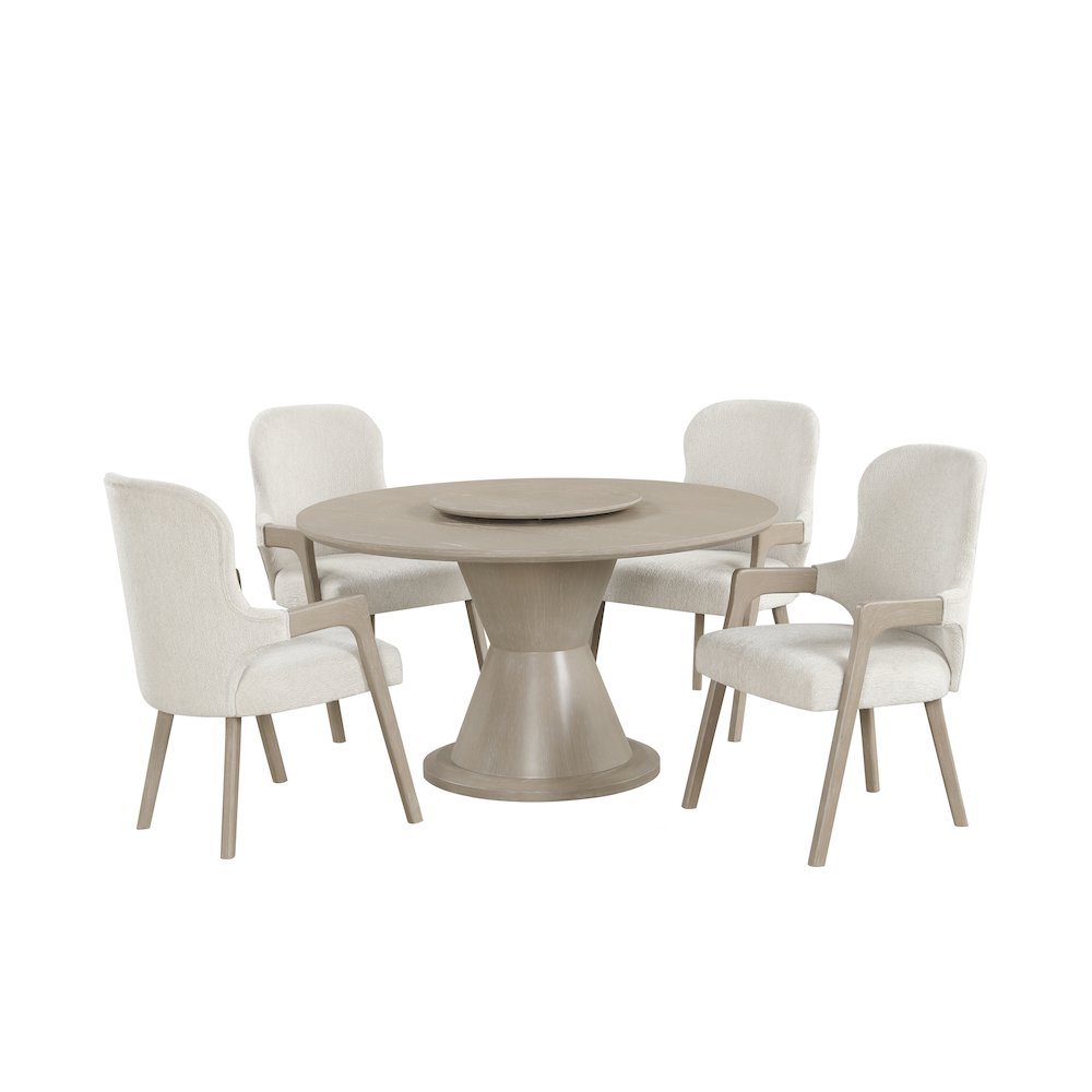 Gwendolyn 5-Pc Wood Round Dining Set w Arm Chairs in Taupe. Picture 1