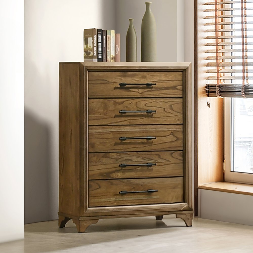 Talcott Wood 5-Drawer Chest in Honey/Brown. Picture 7