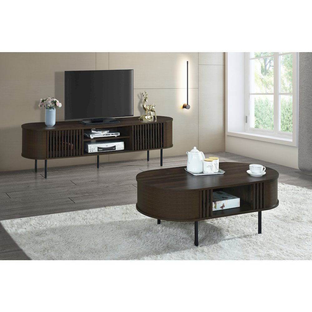 Brax 47.25 in. Walnut Oval Wood Coffee Table. Picture 6