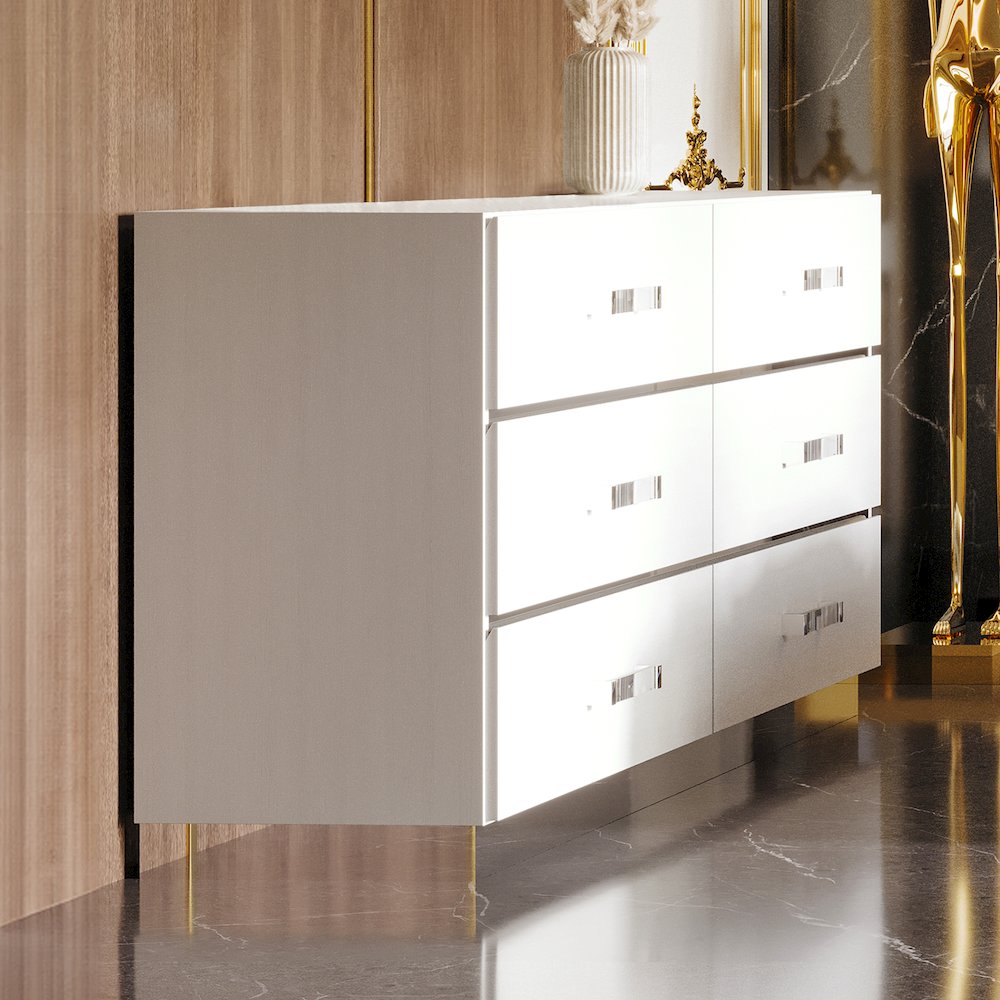 Europa Wood 6-Drawer Dresser, White. Picture 7