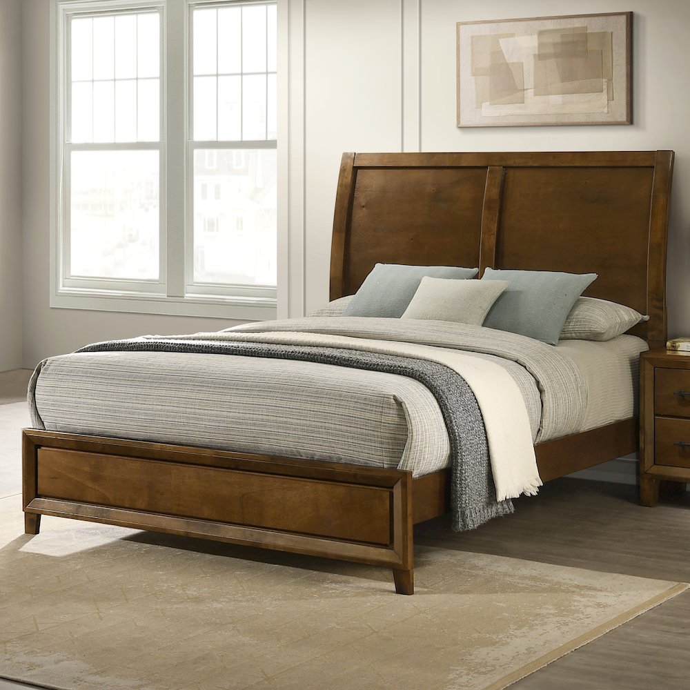 Ballard Wood Queen Panel Bed in Walnut Brown. Picture 6