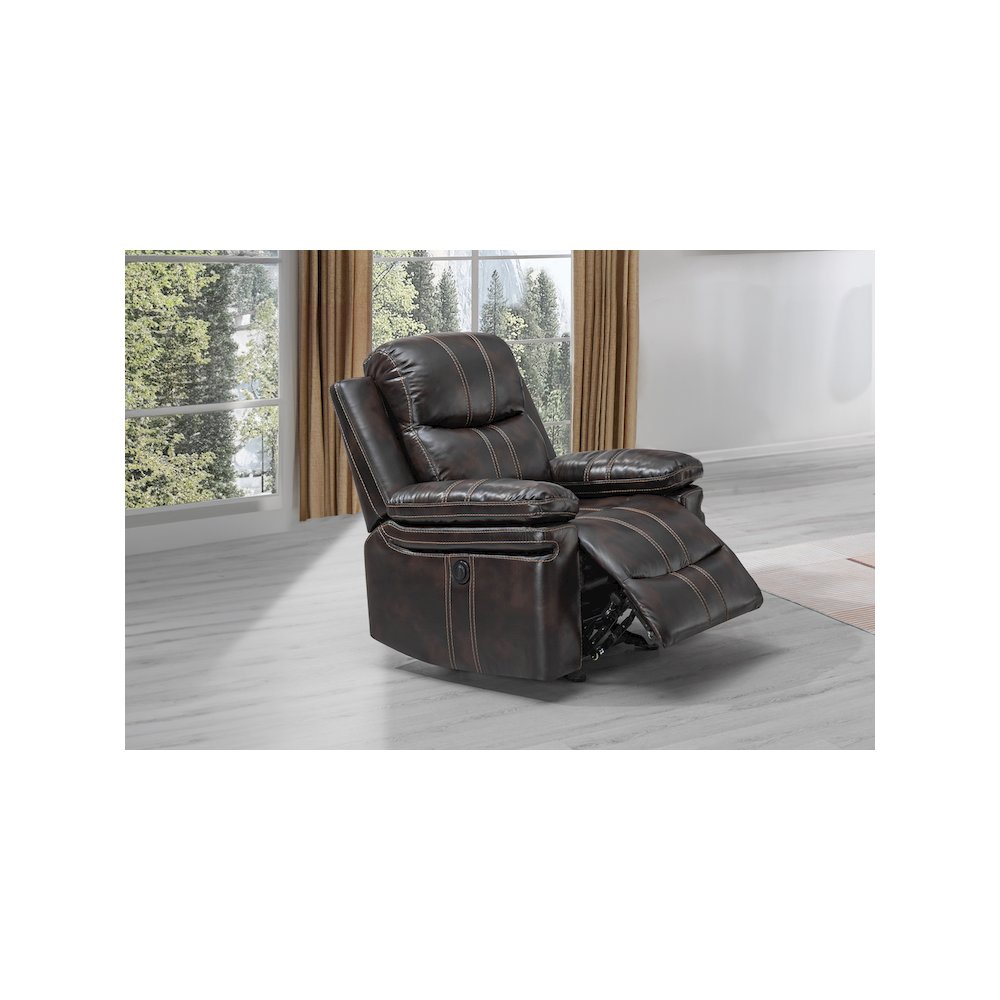 Kellen Faux Leather Power Glider Recliner, Brown. Picture 6