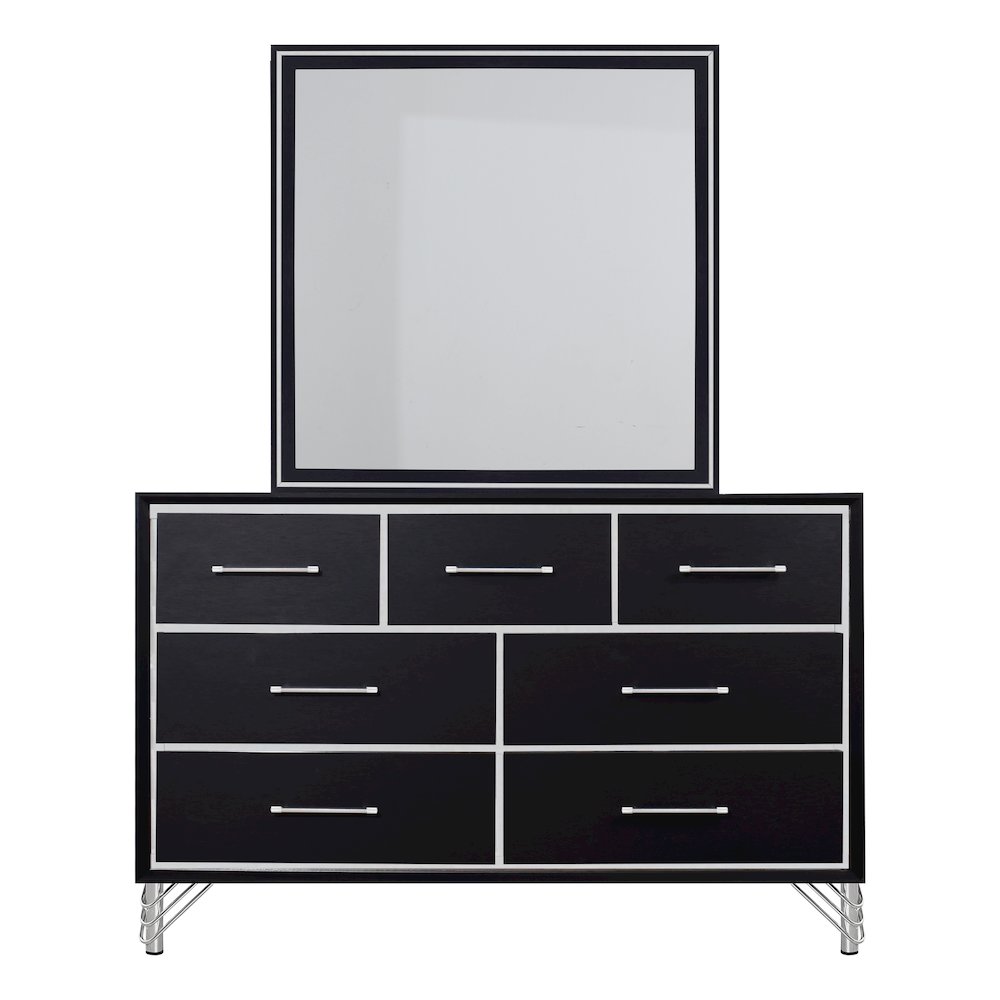 Ava 2-Piece Wood Dresser and Mirror Set in Ebony Black. Picture 3