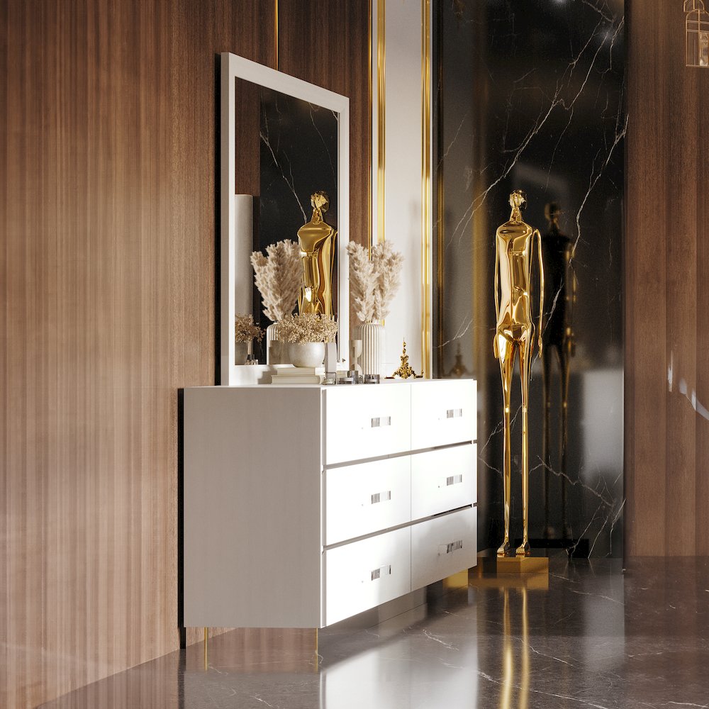 Europa Wood Dresser with Mirror, White. Picture 7
