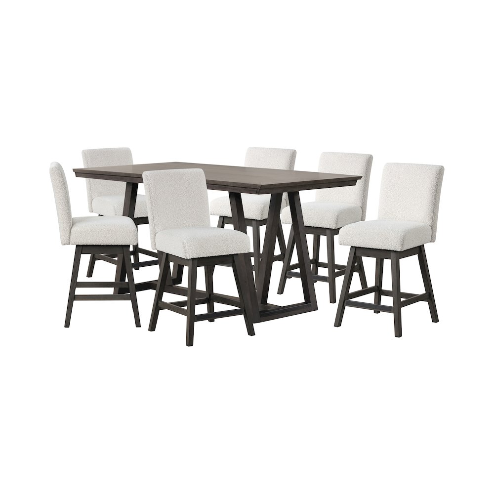 High Line 7-Pc Counter Table Set with Swivel Chairs, White. Picture 1