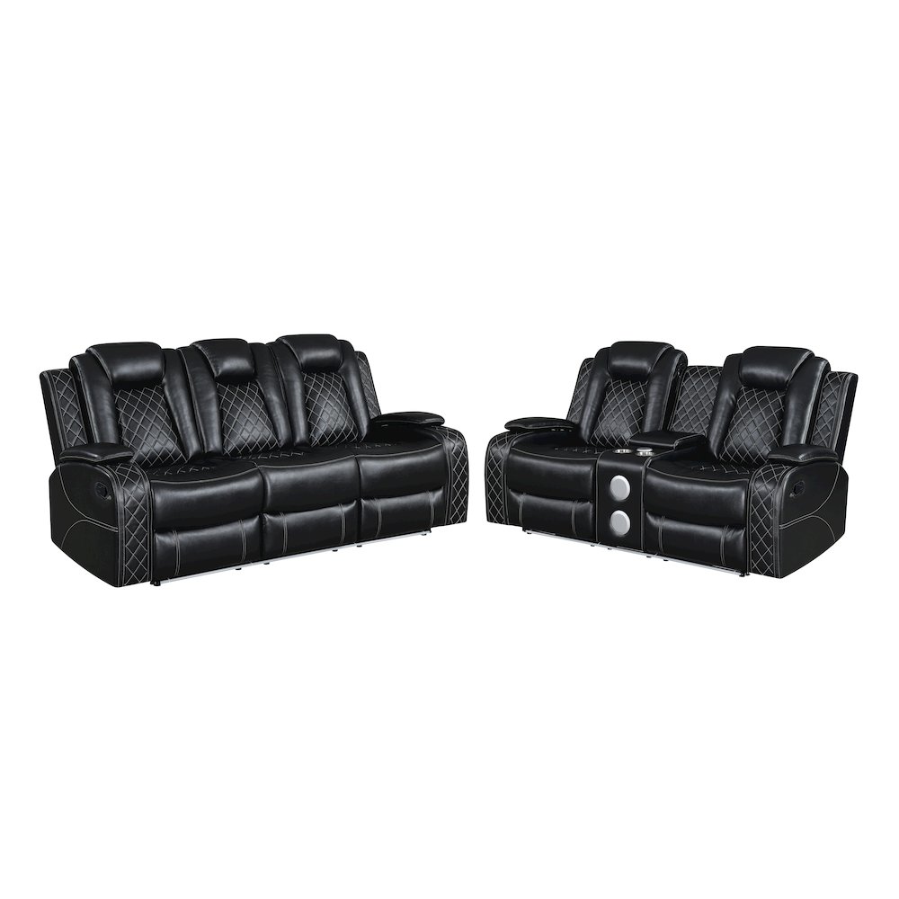 Orion II 2-Pc Faux Leather Manual Living Room Set, Black. Picture 1