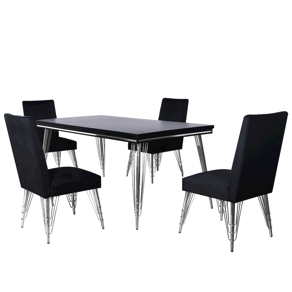 Ava 5-Piece Wood Upholstered Dining Set in Black. Picture 1