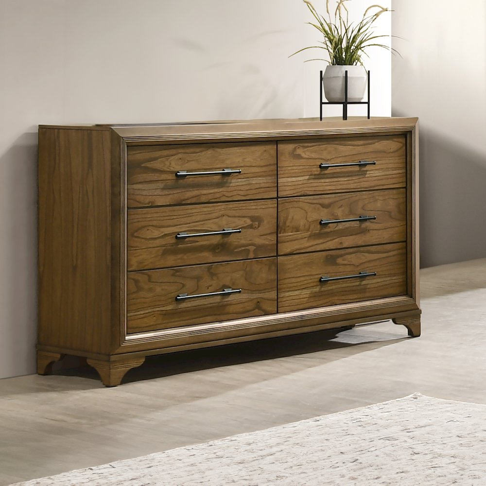 Talcott Wood 6-Drawer Dresser in Honey/Brown. Picture 2