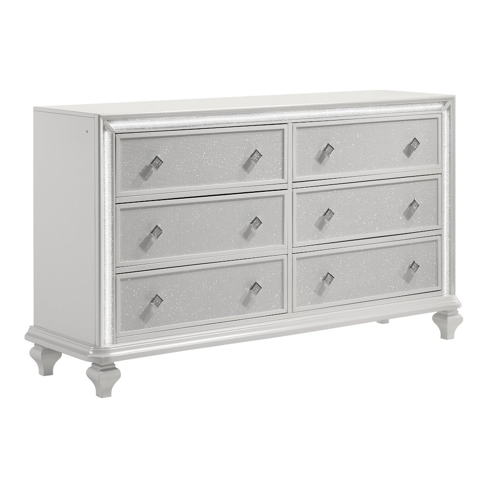 Stardust Wood 6-Drawer Dresser, White. Picture 1