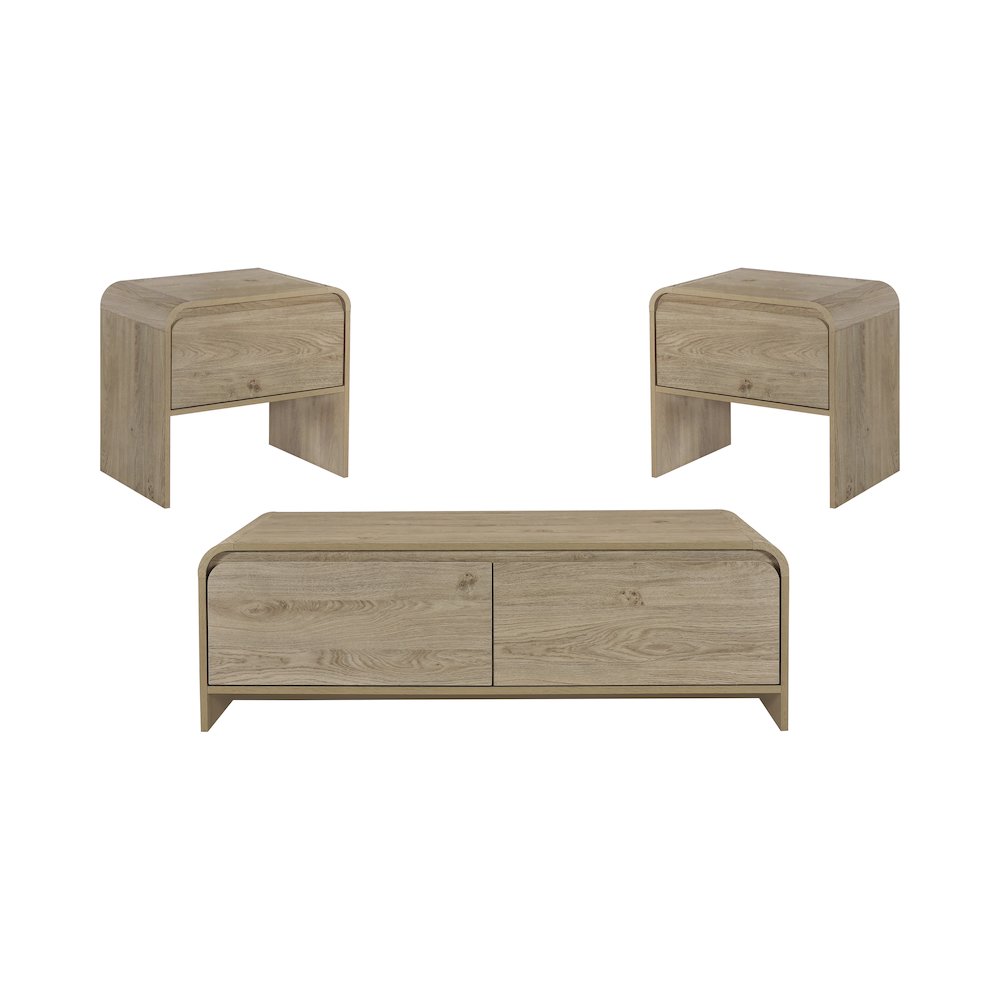 Mara 3-Piece 47 in. Natural Rectangular Wood Coffee Table with 2 End Tables. Picture 1