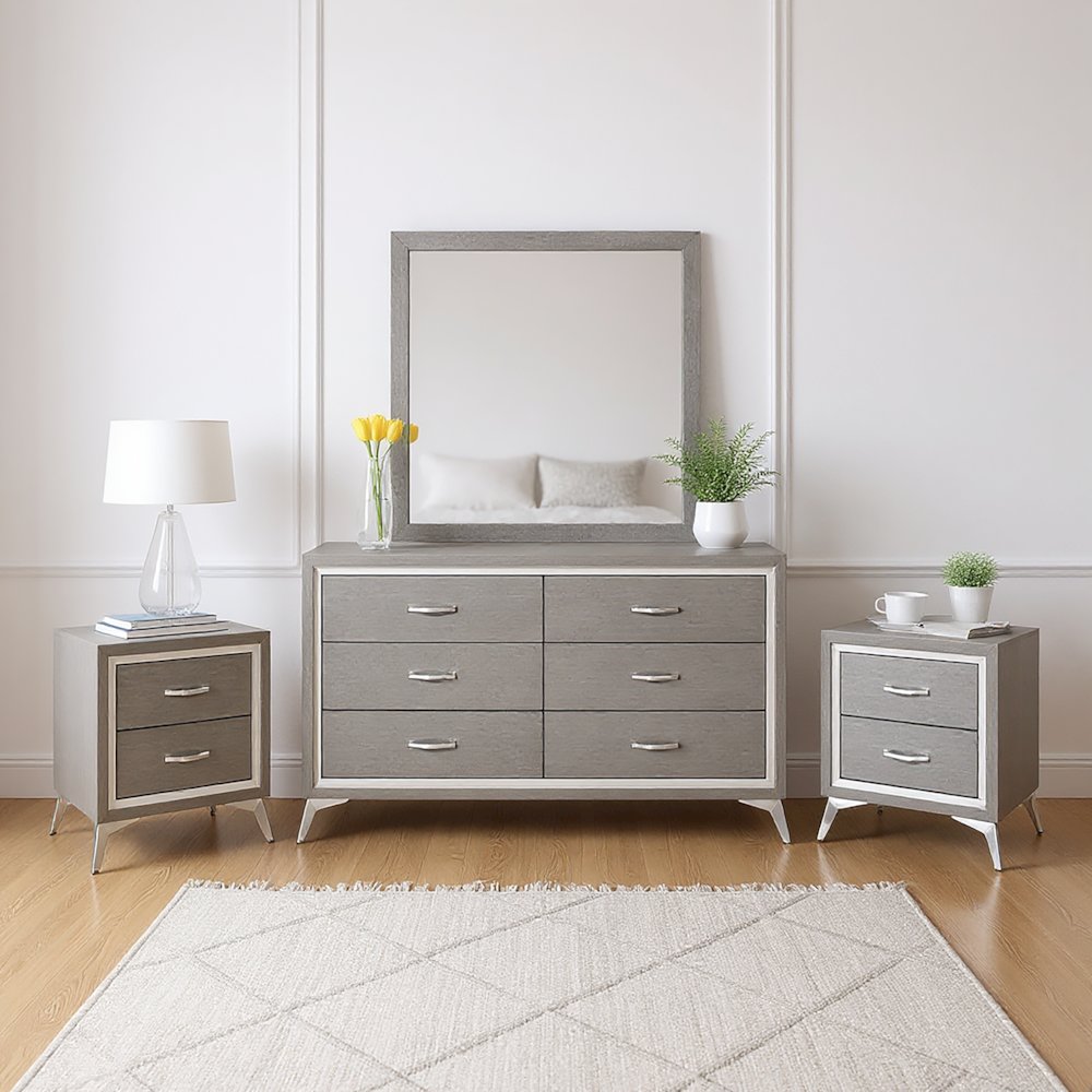 Huxley 3-Pc Wood Bedroom Set with Dresser in Gray. Picture 6
