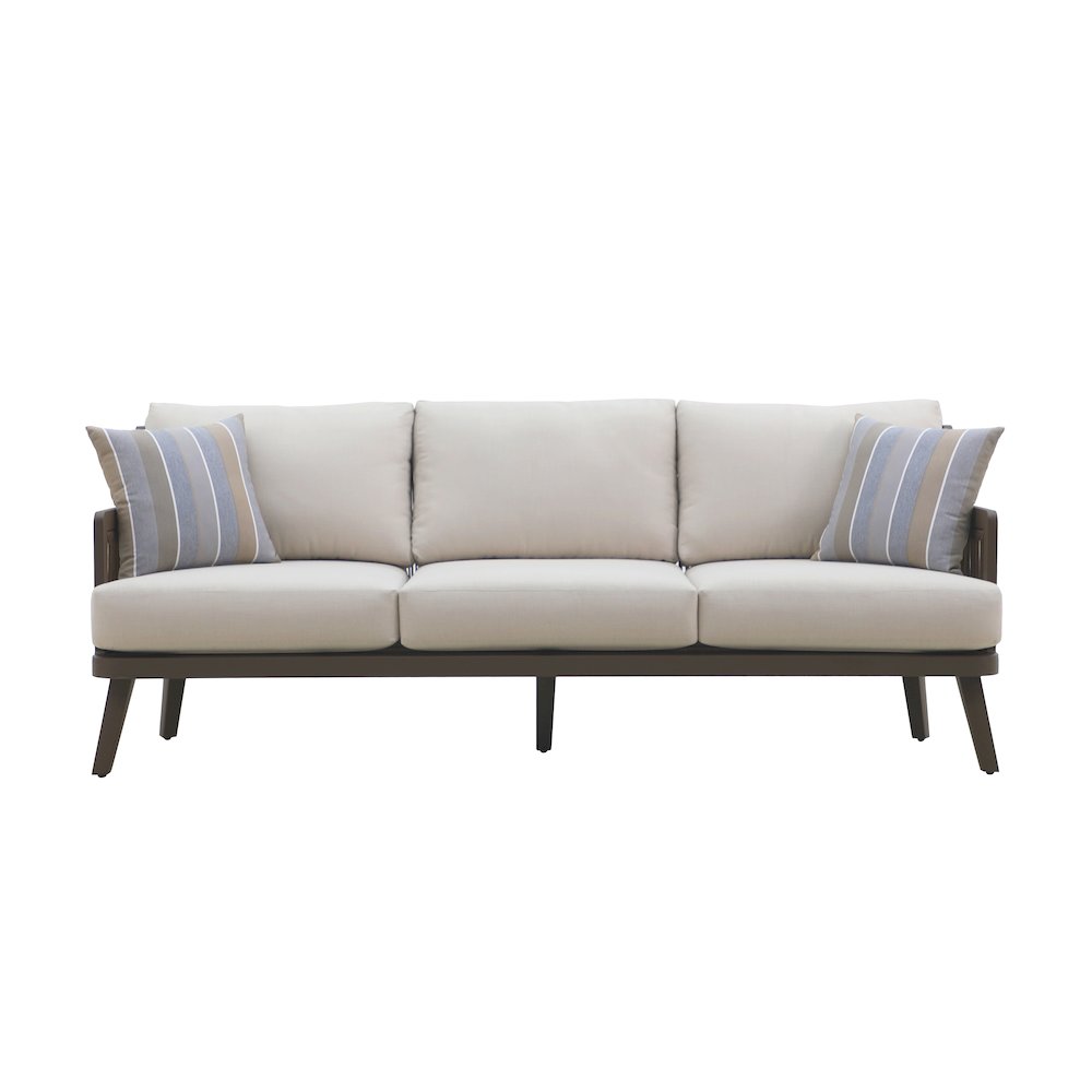 Genova Metal/Wicker Patio Sofa with Accent Pillows in Gray. Picture 2