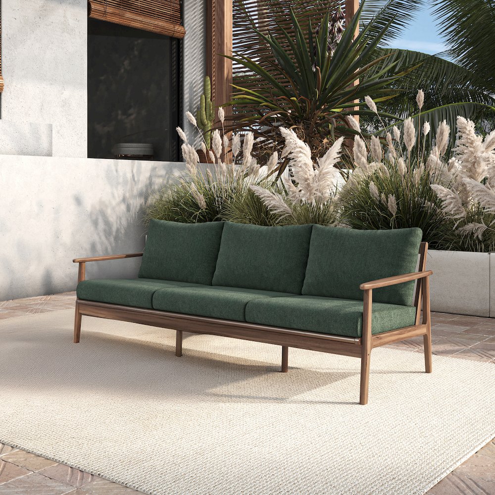 Ashton Wood/Fabric Patio Sofa in Moss Green. Picture 7