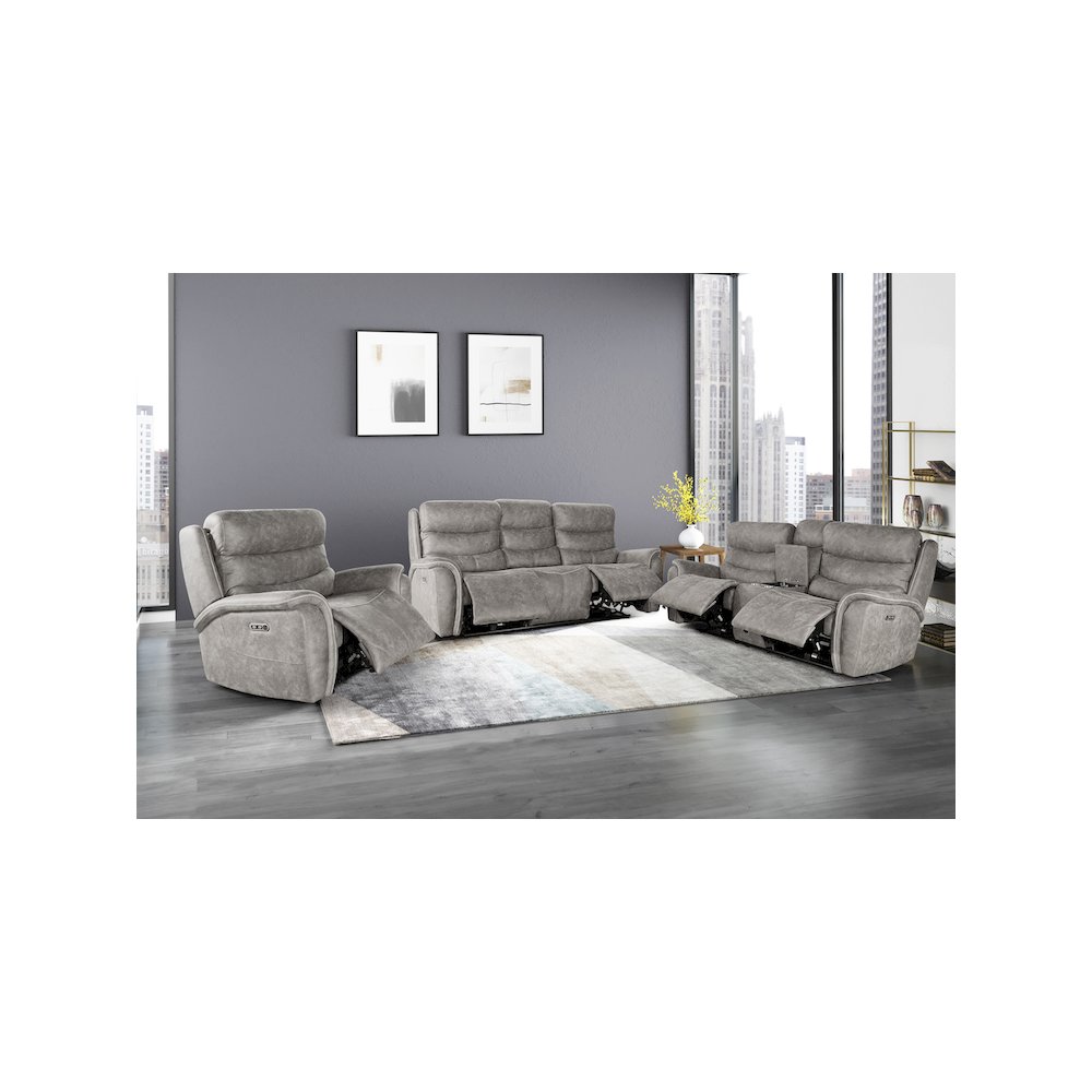 Kamari 3-Piece Fabric Power Living Room Set, Gray. Picture 13
