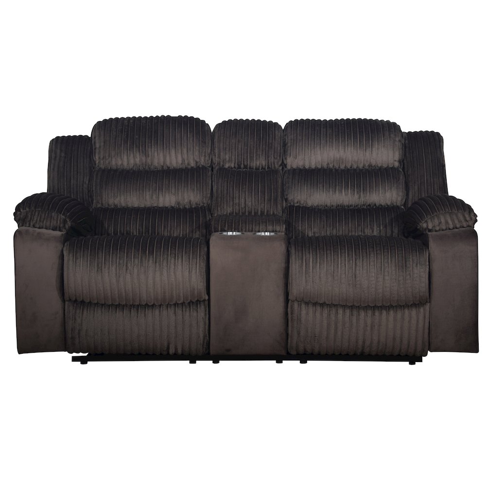 Willow Wood & Fabric Loveseat with Dual Recliner in Brown. Picture 2