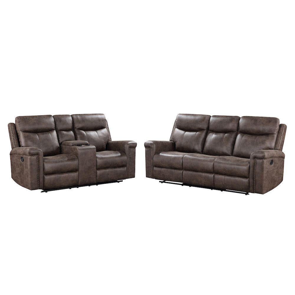 Quade 2-Piece Fabric Upholstered Manual Sofa And Loveseat Set, Mocha Brown. Picture 1