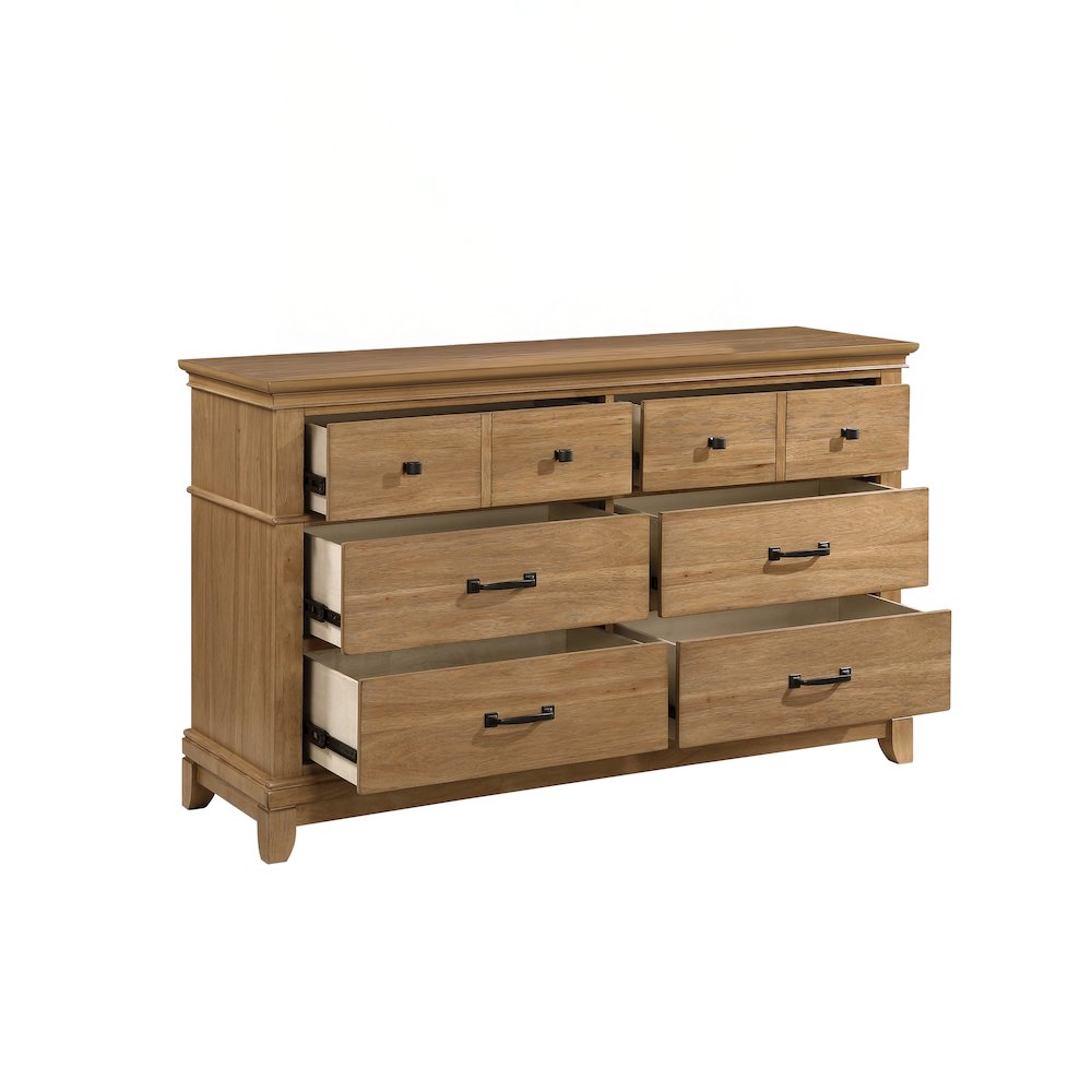 Sunstone Wood 6-Drawer Dresser in Honey. Picture 3