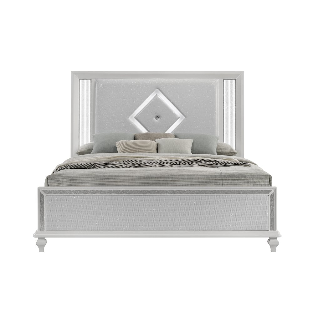 Stardust Solid Wood Cal King Upholstered Bed, White. Picture 2